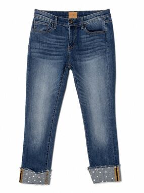Driftwood Colette Pearl Cuffed Slim Straight Leg Jeans 26 Mid Rise Raw Hem